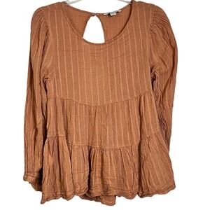 American Eagle Tiered‎ Top Women's XS Textured Long Sleeve Blouse Keyhole (3063)